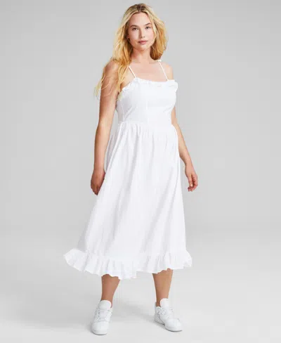 And Now This Women's Cotton Corset Ruffled Sleeveless Midi Dress, Created For Macy's In White Clip Dot