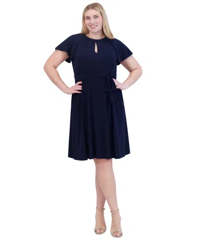 Jessica Howard Plus Size Keyhole Fit & Flare Dress In Navy