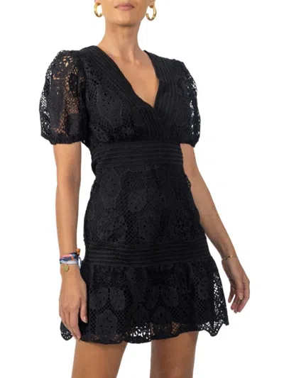 Akalia Women's Pia Puff Sleeve Lace Mini Dress In Black