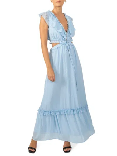 Akalia Women's Miah Lace Trim Cutout Maxi Dress In Blue