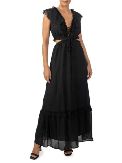 Akalia Women's Miah Cut Out Lace Maxi Dress In Black