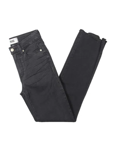 Paige Womens Mid-rise Raw Hem Straight Leg Jeans In Black