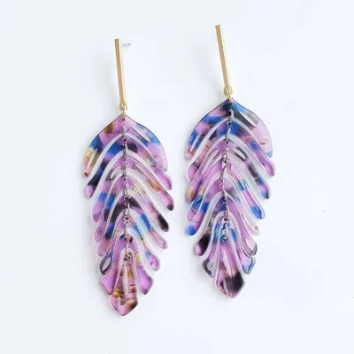 Virtue Women's Bar Post With Acrylic Leaf Earring In Purple In Pink