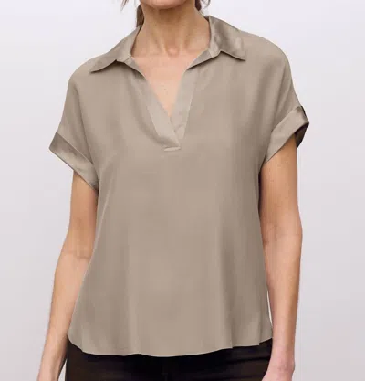 Go By Go Silk Polo Top In Blush In Beige