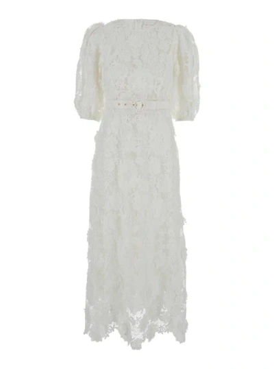 Zimmermann White Long Dress With Off-shoulders In Lace Woman