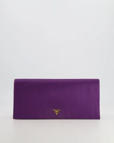 Prada Raso Satin Long Clutch Bag With Gold Hardware In Purple