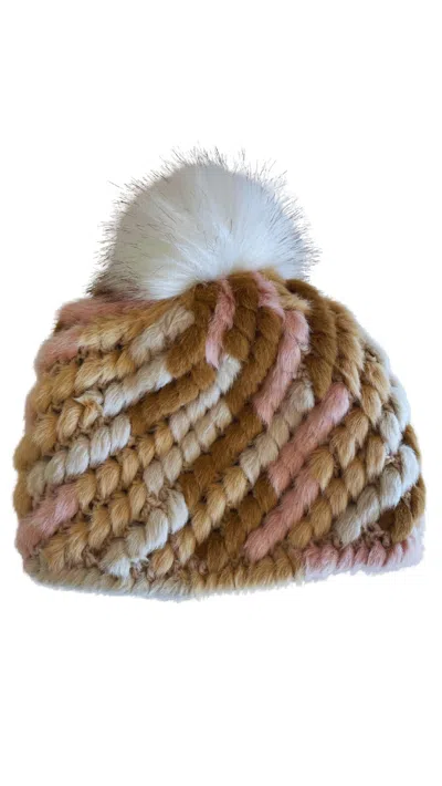 Jocelyn Women's Snowball Knitted Faux Fur Hat In Pastel Multi In Beige
