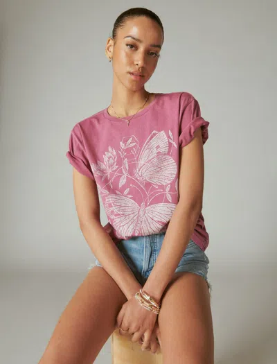 Lucky Brand Women's Butterfly Garden Boyfriend Tee In Multi