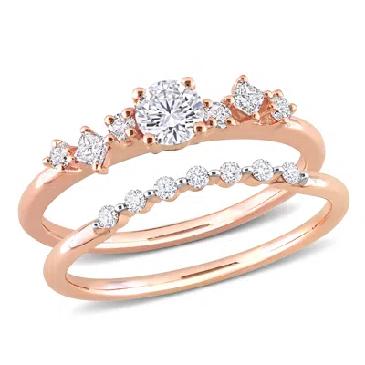 Mimi & Max 3/5ct Tdw Multi-shape Diamonds Bridal Ring Set In 14k Rose Gold In Silver