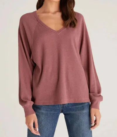 Z Supply Frances Waffle Long Sleeve Top In Mulberry In Pink