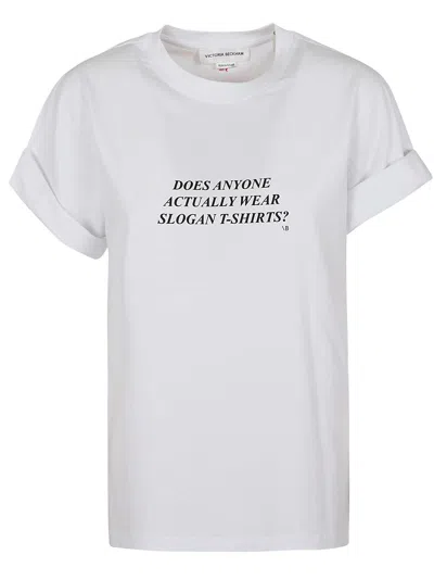 Victoria Beckham Slogan-print Organic-cotton T-shirt In White