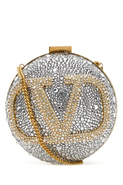 Valentino Garavani Vlogo Crystal-embellished Gold- And Silver-tone Clutch