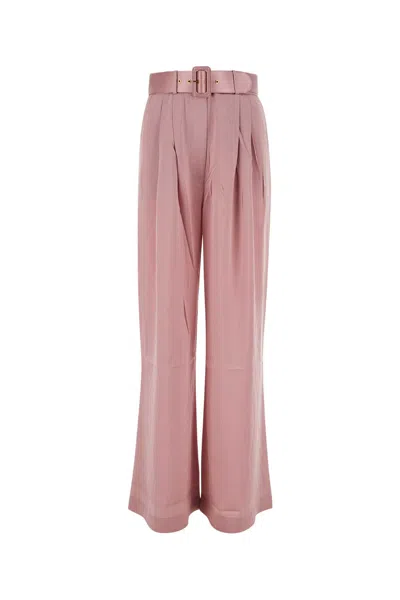 Zimmermann Pink Silk Tuck Wide-leg Pant