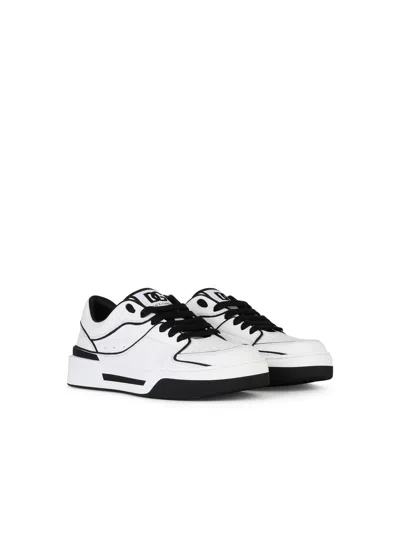 Dolce & Gabbana New Roma White Leather Sneakers In 89697 Bianco/nero