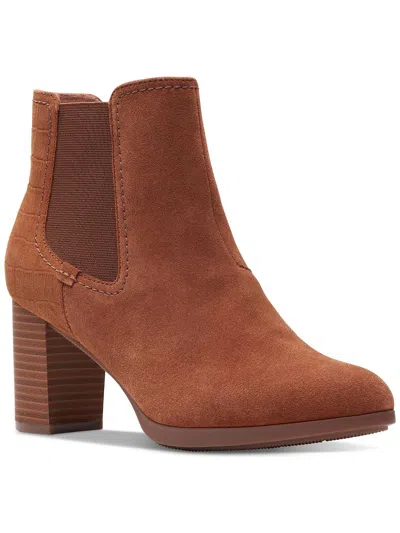 Clarks Bayla Rose Womens Suede Round Toe Booties In Brown