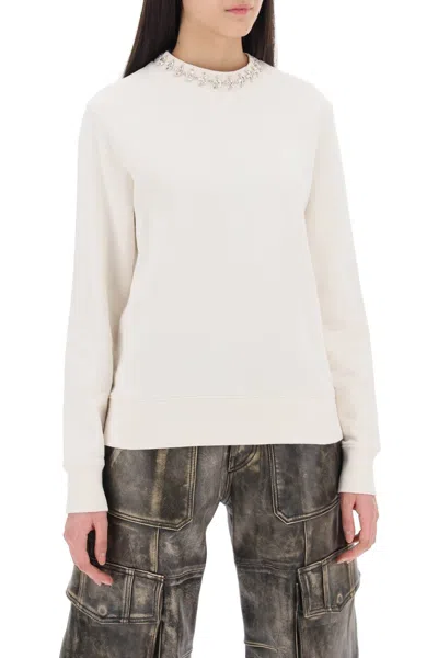 Golden Goose Crewneck Sweatshirt With Crystals Clothing In Beige