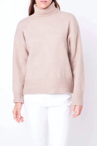 2.7 August Apparel Turtleneck Long Sleeve Sweater In Cream In Beige