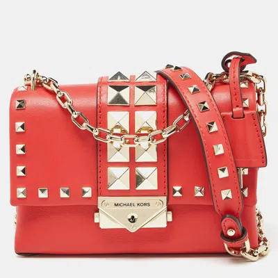 Michael Kors Studded Leather Mini Cece Crossbody Bag In Red