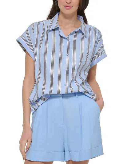 Dkny Womens Striped Button-down Top In Blue