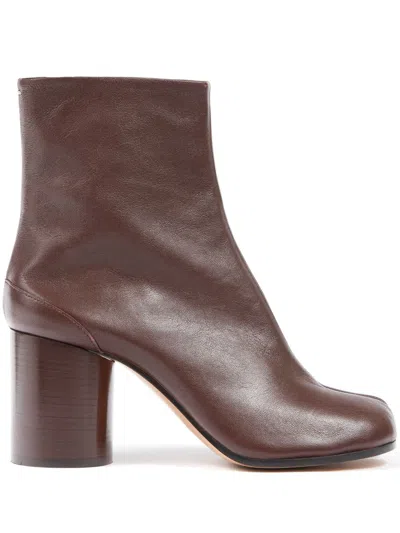 Maison Margiela Tabi 80mm Leather Ankle Boots In Chic Brown