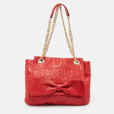 Ch Carolina Herrera Monogram Embossed Leather Audrey Shoulder Bag In Red