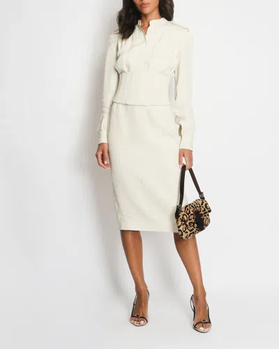 Tom Ford Cream Long Sleeve Shirt Dress With Overlayered Corset In Beige