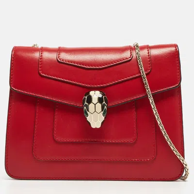 Bvlgari Leather Small Serpenti Forever Shoulder Bag In Red