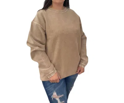 Moon Ryder Linda Luxe Corded Crew Sweatshirt In Mocha In Beige