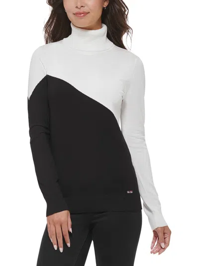 Calvin Klein Womens Colorblock Knit Turtleneck Sweater In Black
