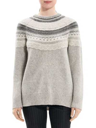 Theory Women's Fair Isle-inspired Wool-blend Crewneck Sweater In Light Grey Melange Multi