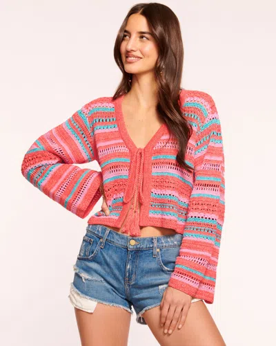 Ramy Brook Madge Tie Front Cardigan In Flame Stripe