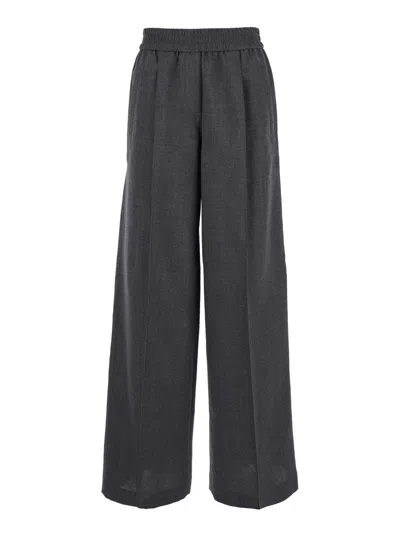 Brunello Cucinelli Grey Pants With Elastic Waistband In Wool Woman