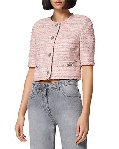 Versace Short-sleeve Single-breasted Mix Tweed Informal Jacket In Dusty Rose