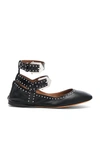 GIVENCHY GIVENCHY STUDDED ANKLE STRAP LEATHER BALLERINA FLATS IN BLACK,BE09217880