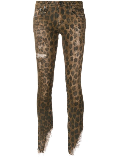 R13 Kate Leopard Angled Shredded Hem Skinny Jeans In Multicolor