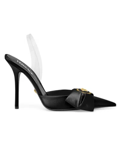 Versace Women's Gianni Ribbon 110mm Satin Slingback Pumps In Black