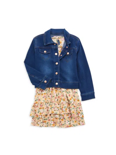 Bcbgirls Kids' Little Girl's 2-piece Floral Dress & Denim Jacket Set In Oatmeal