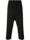 RICK OWENS cropped dropped crotch trousers,RU17F8359WH12328196