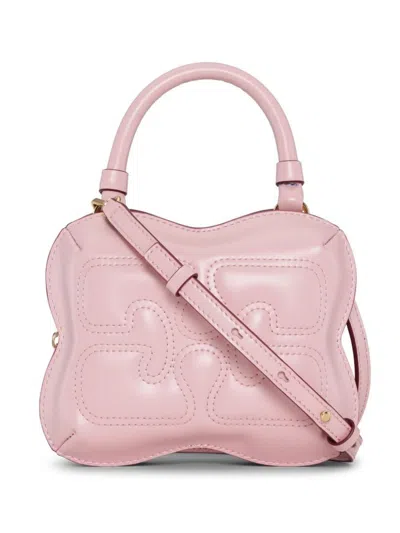 Ganni Small Butterfly Crossbody Bag In Glossy Recycled Calf Leather And Synthetic Material In Pink