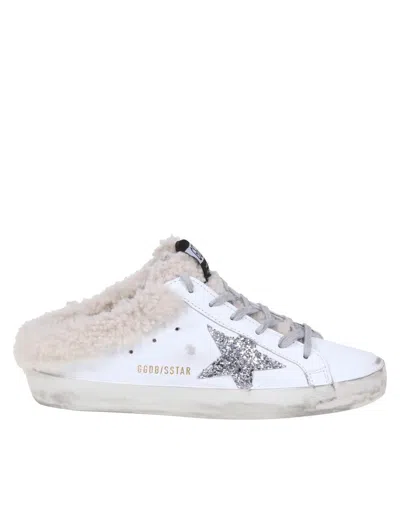 Golden Goose Leather Mules In White/silver
