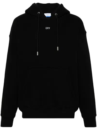 Off-white Black Cotton Hoodie Sweatshirt With White Front Embroidered Logo In Nero E Bianco