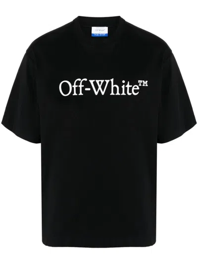 Off-white Black Cotton T-shirt With White Front Printed Logo. In Nero E Bianco