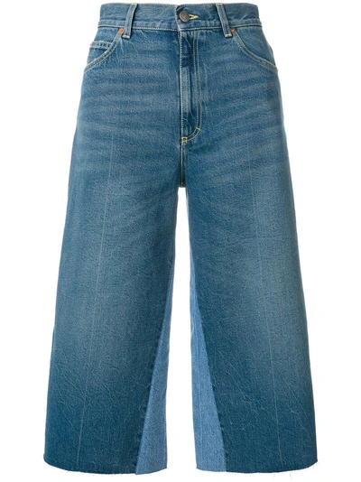 Gucci Butterfly Patch Cropped Jeans In Blue