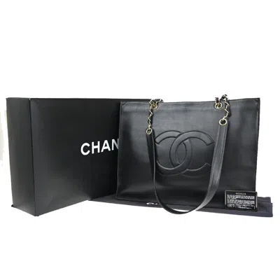 Pre-owned Chanel Logo Cc Black Leather Shoulder Bag ()