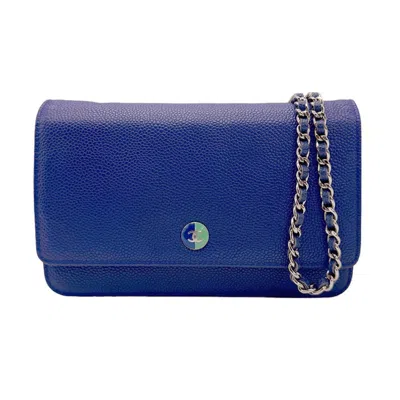 Pre-owned Chanel Wallet On Chain Blue Leather Clutch Bag ()