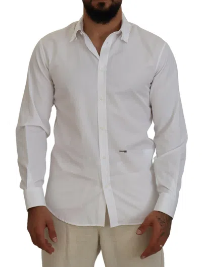 Dsquared² White Cotton Collared Long Sleeves Formal Men's Shirt