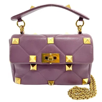 Valentino Garavani Roman Stud Purple Leather Shopper Bag ()