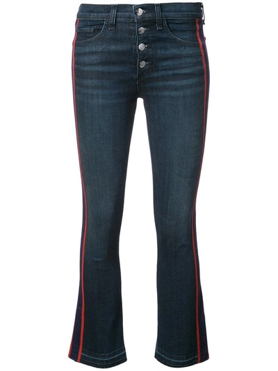 Veronica Beard Carolyn Tuxedo Stripe Baby Boot Crop Jeans In Midnight Fray/ Red