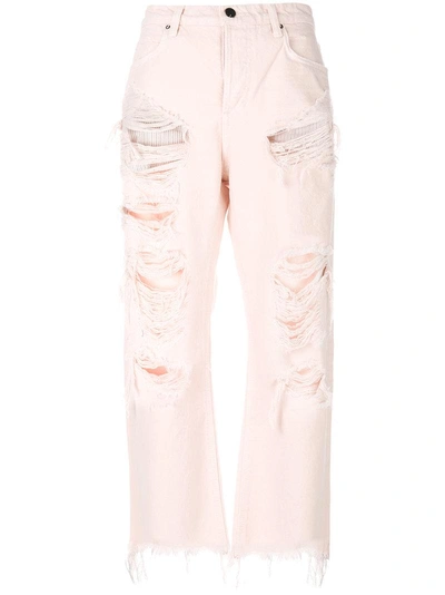 Alexander Wang Rival Cropped Distressed High-rise Straight-leg Jeans In Pink