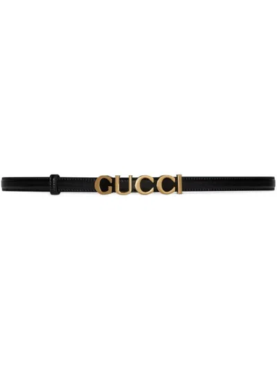 Gucci Buckle Thin Belt In Black